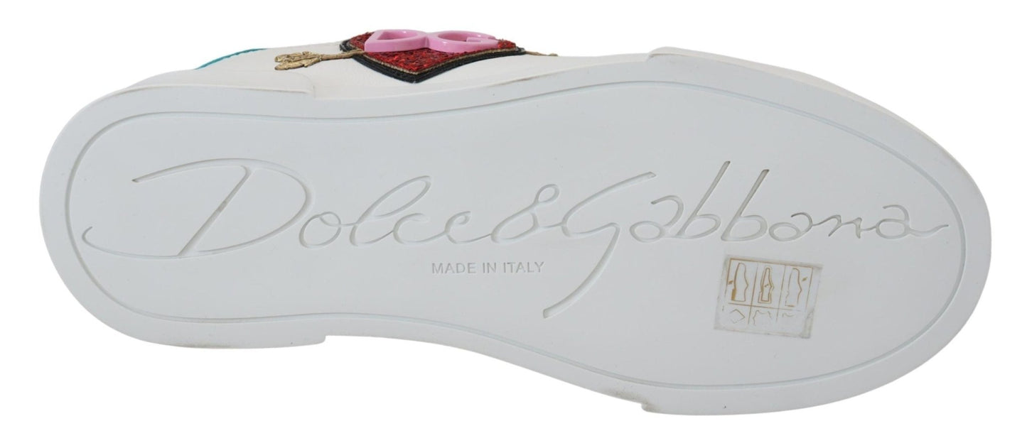 Dolce & Gabbana White Leather Sneaker Portofino Logo Heart Shoes - SMARTMARTNZ
