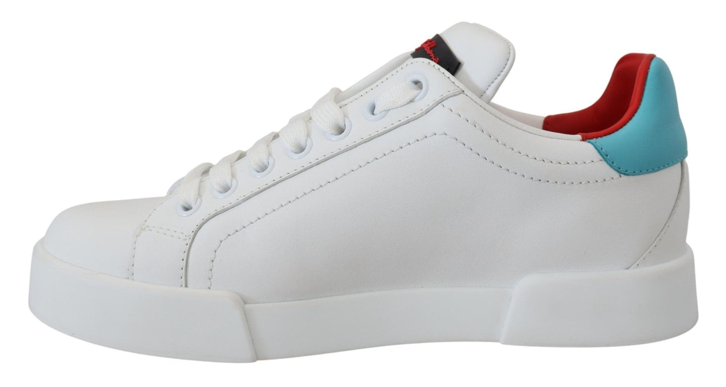 Dolce & Gabbana White Leather Sneaker Portofino Logo Heart Shoes - SMARTMARTNZ
