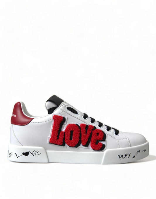 Dolce & Gabbana White Love Patch Portofino Classic Sneakers Shoes - SMARTMARTNZ