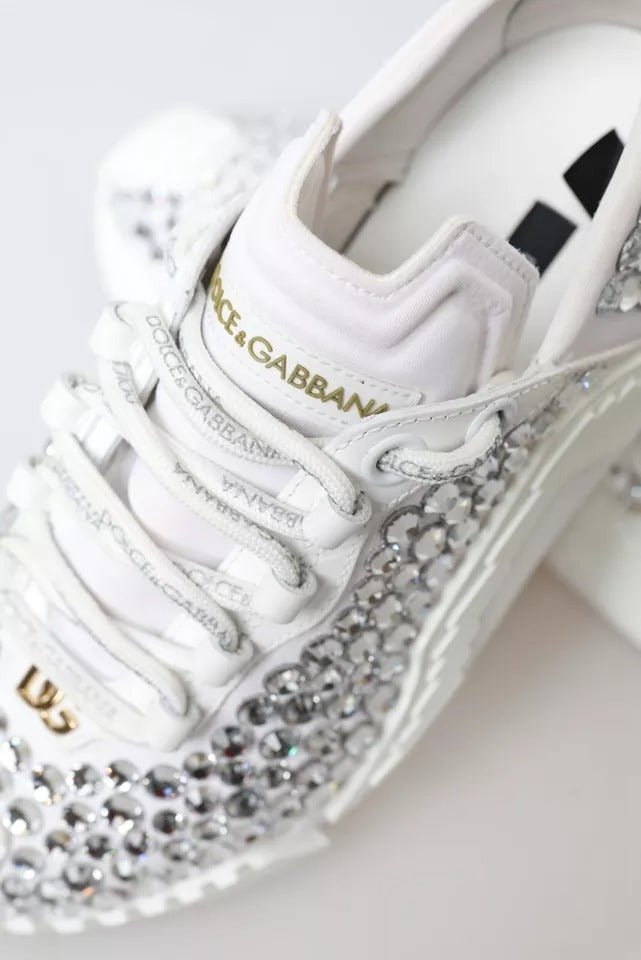 Dolce & Gabbana White NS1 Canvas Leather Embellished Sneakers Shoes - SMARTMARTNZ