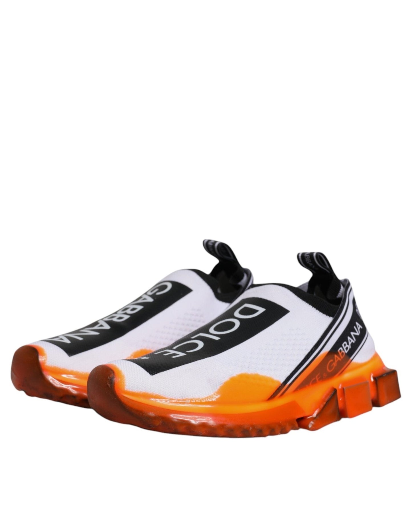 Dolce & Gabbana White Orange Slip On Sorrento Sneakers Shoes - SMARTMARTNZ