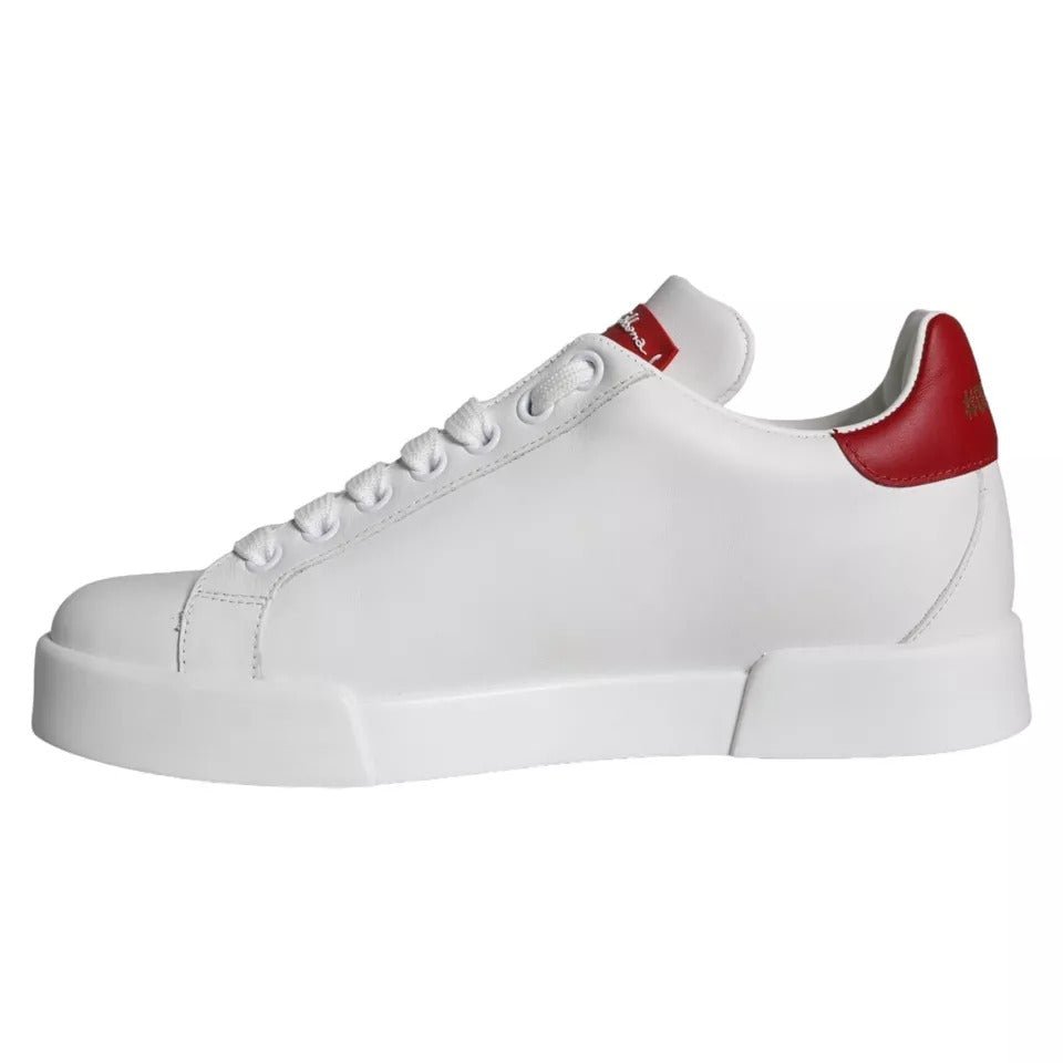 Dolce & Gabbana White Patch Calfskin Nappa Portofino Sneakers Shoes - SMARTMARTNZ