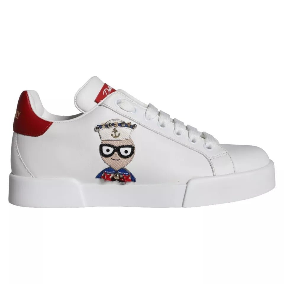 Dolce & Gabbana White Patch Calfskin Nappa Portofino Sneakers Shoes - SMARTMARTNZ
