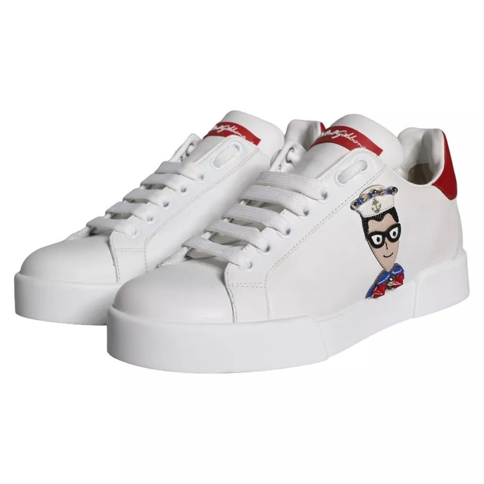 Dolce & Gabbana White Patch Calfskin Nappa Portofino Sneakers Shoes - SMARTMARTNZ