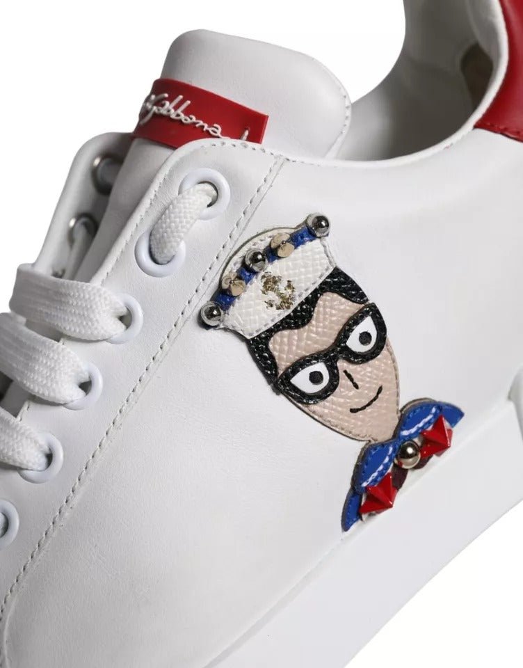 Dolce & Gabbana White Patch Calfskin Nappa Portofino Sneakers Shoes - SMARTMARTNZ