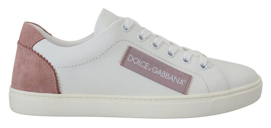 Dolce & Gabbana White Pink Leather Low Top Sneakers Shoes - SMARTMARTNZ