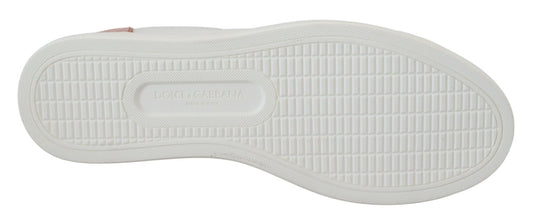 Dolce & Gabbana White Pink Leather Low Top Sneakers Shoes - SMARTMARTNZ