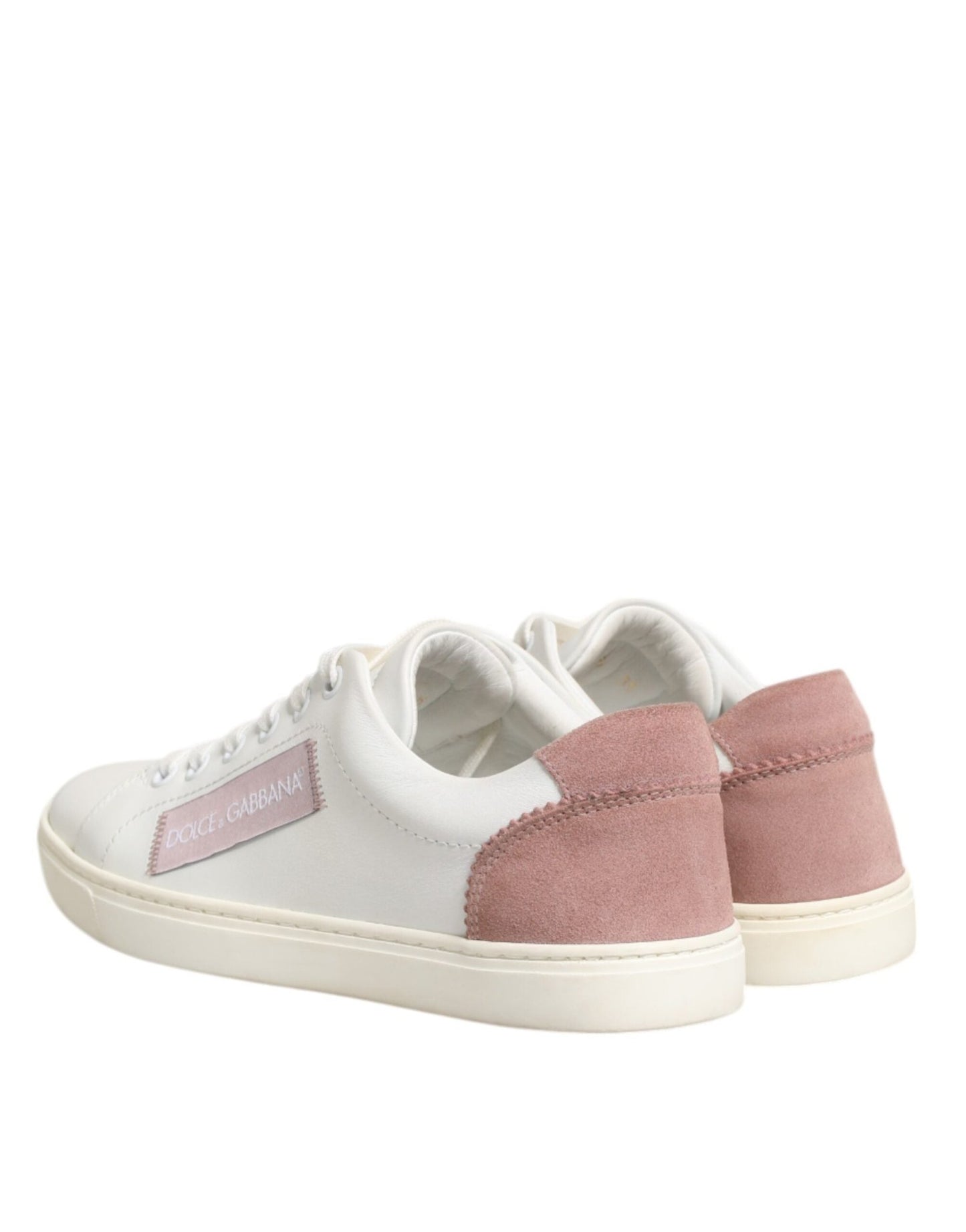Dolce & Gabbana White Pink Leather Low Top Sneakers Shoes - SMARTMARTNZ