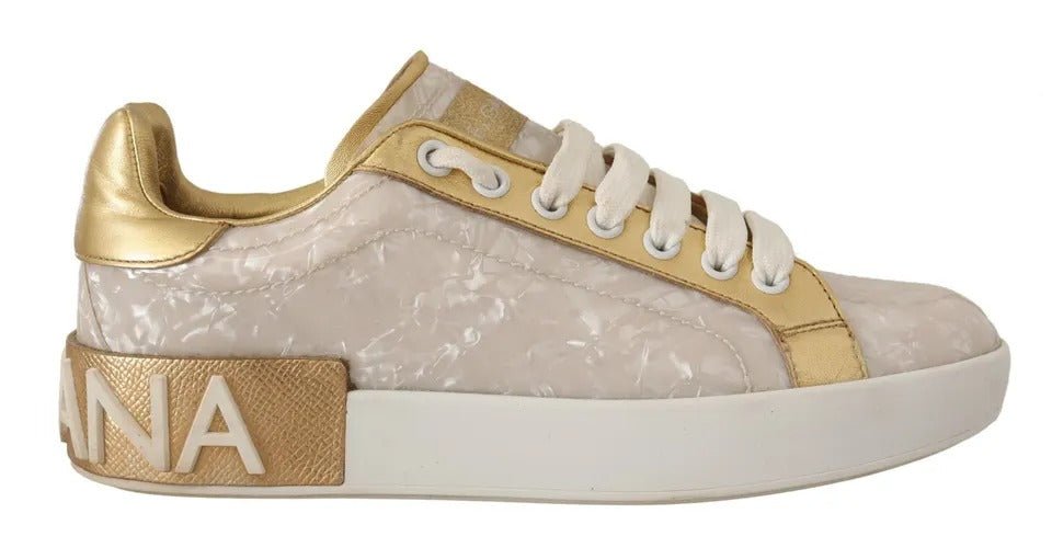 Dolce & Gabbana White Portofino Mother Of Pearl Sneakers Casual Shoes - SMARTMARTNZ