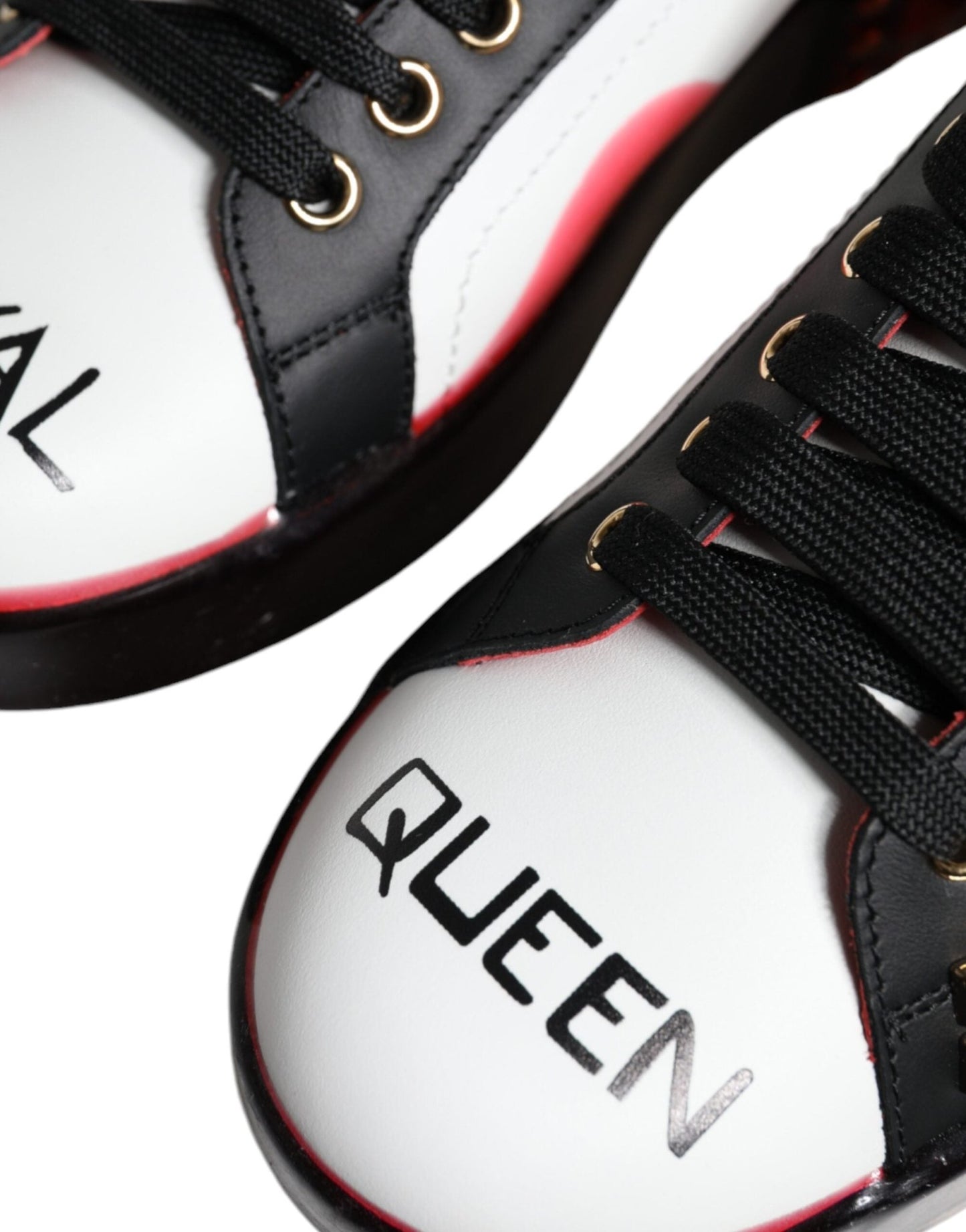 Dolce & Gabbana White Red Crystals Leather Portofino Sneakers Shoes - SMARTMARTNZ