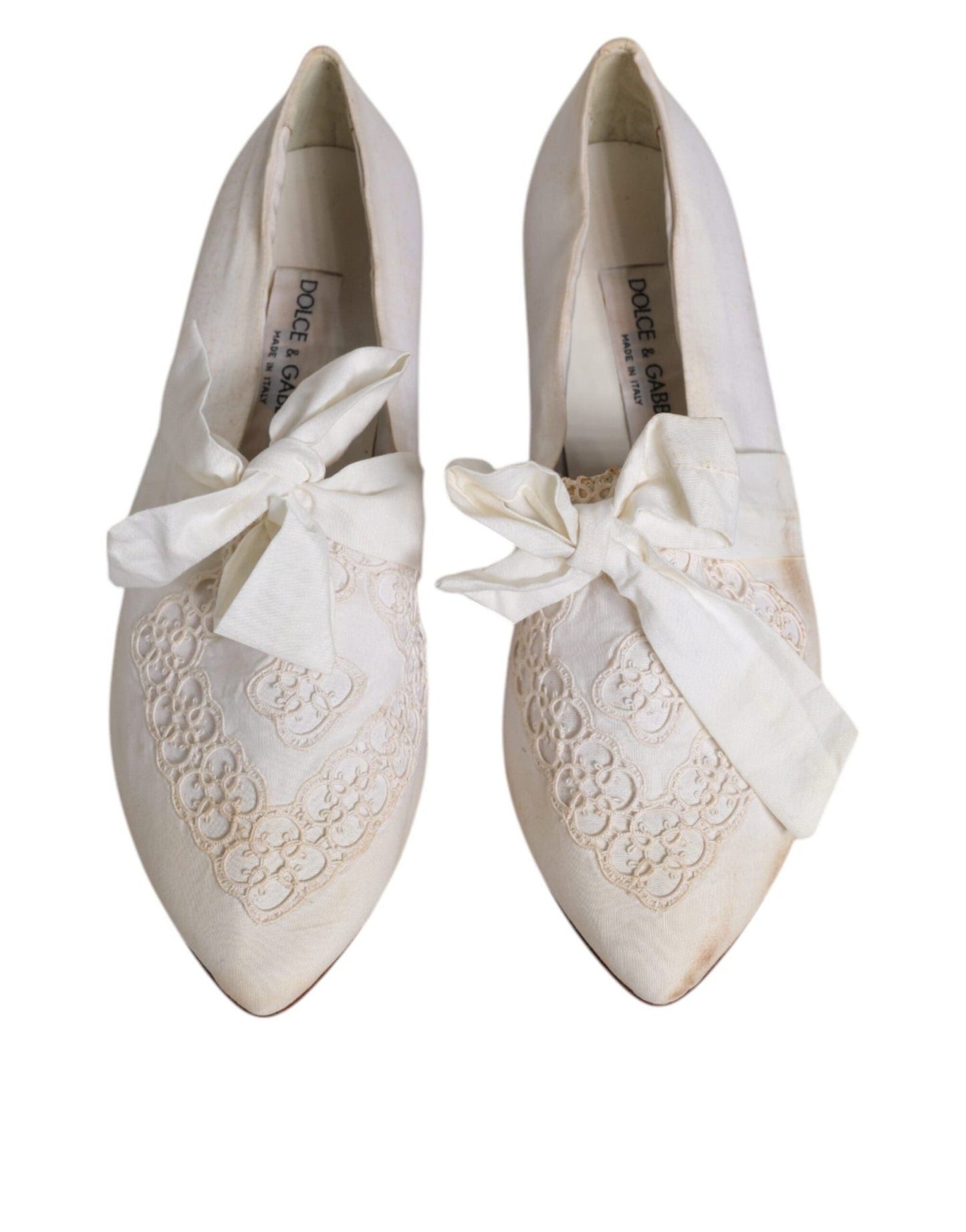 Dolce & Gabbana White Ribbon Fabric Ballerina Flats Shoes - SMARTMARTNZ