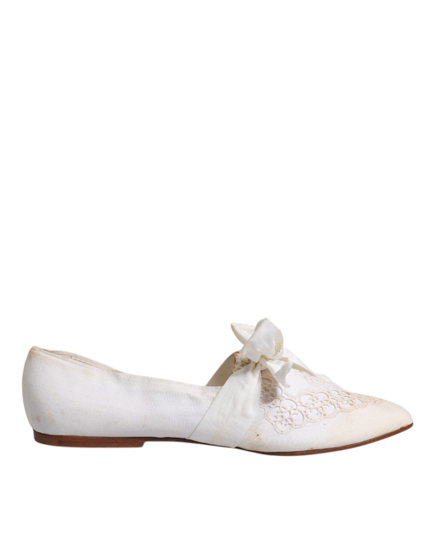 Dolce & Gabbana White Ribbon Fabric Ballerina Flats Shoes - SMARTMARTNZ