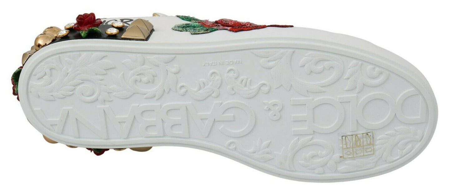 Dolce & Gabbana White Roses Sequined Crystal Womens Sneakers Shoes - SMARTMARTNZ
