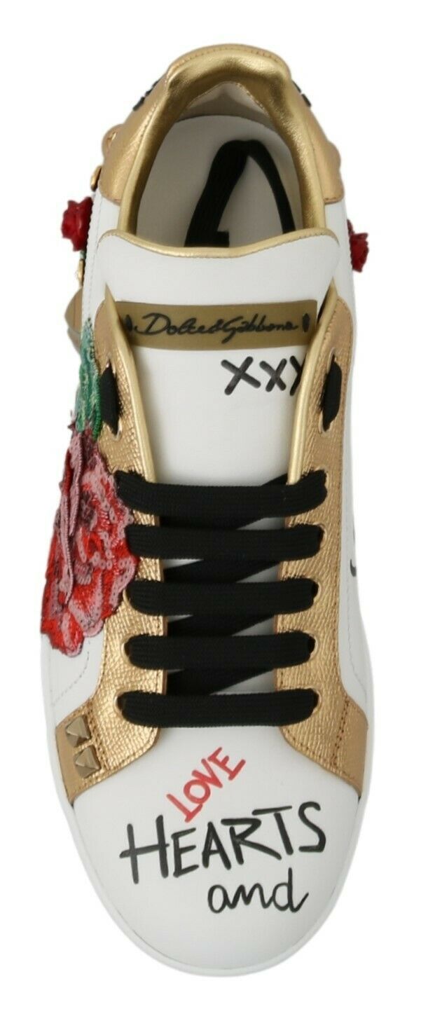 Dolce & Gabbana White Roses Sequined Crystal Womens Sneakers Shoes - SMARTMARTNZ