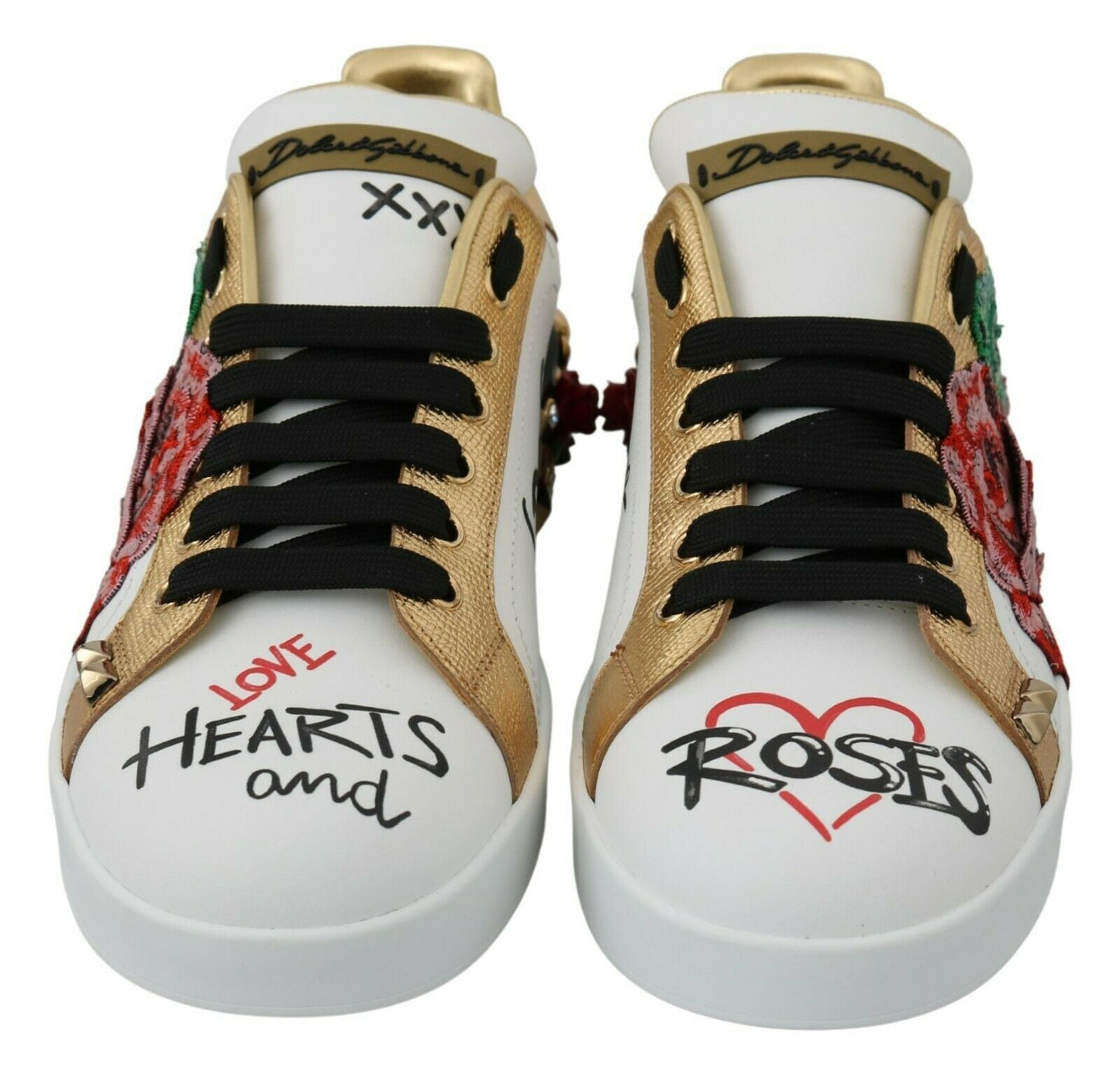Dolce & Gabbana White Roses Sequined Crystal Womens Sneakers Shoes - SMARTMARTNZ