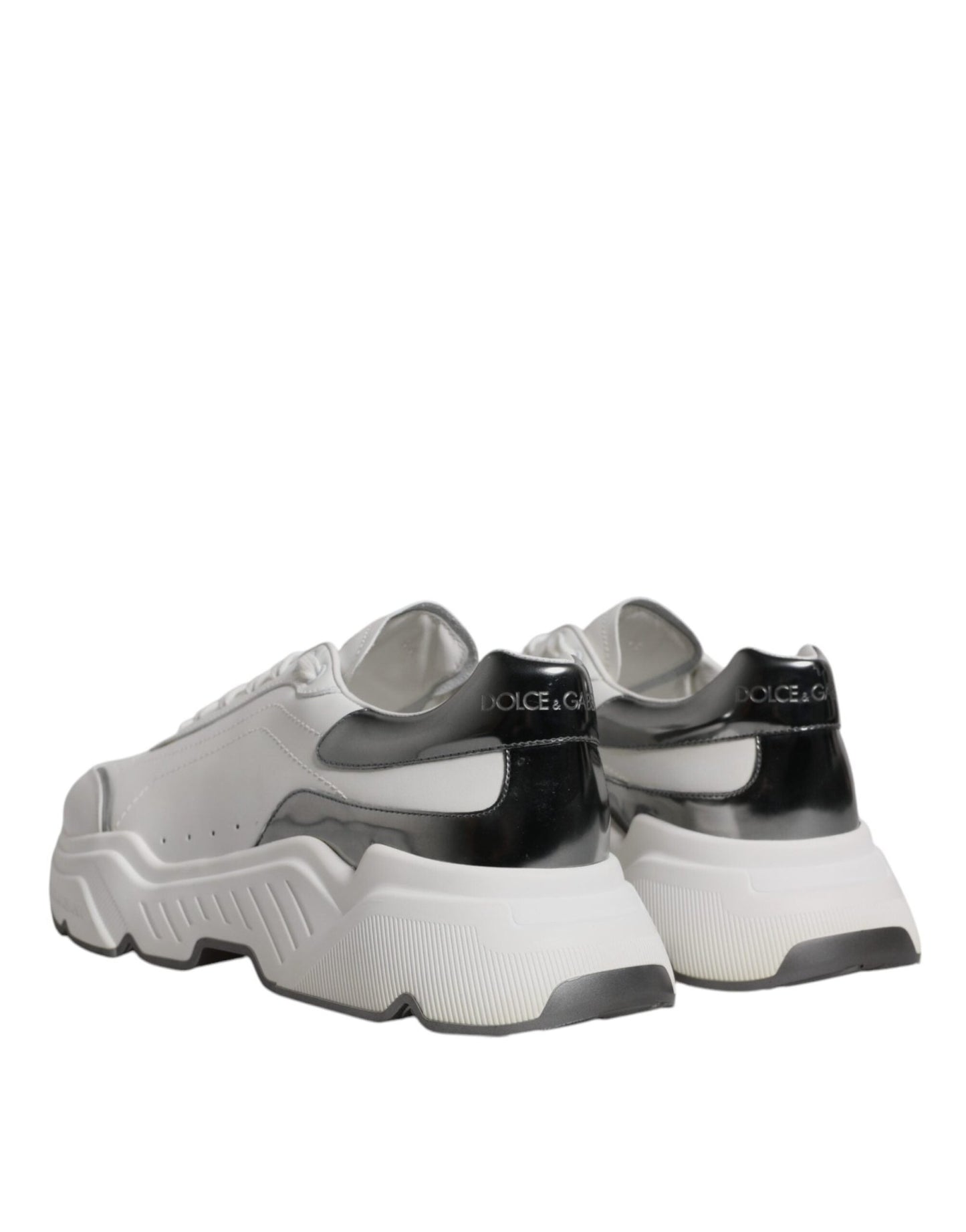Dolce & Gabbana White Silver DAYMASTER Leather Sneakers Shoes - SMARTMARTNZ