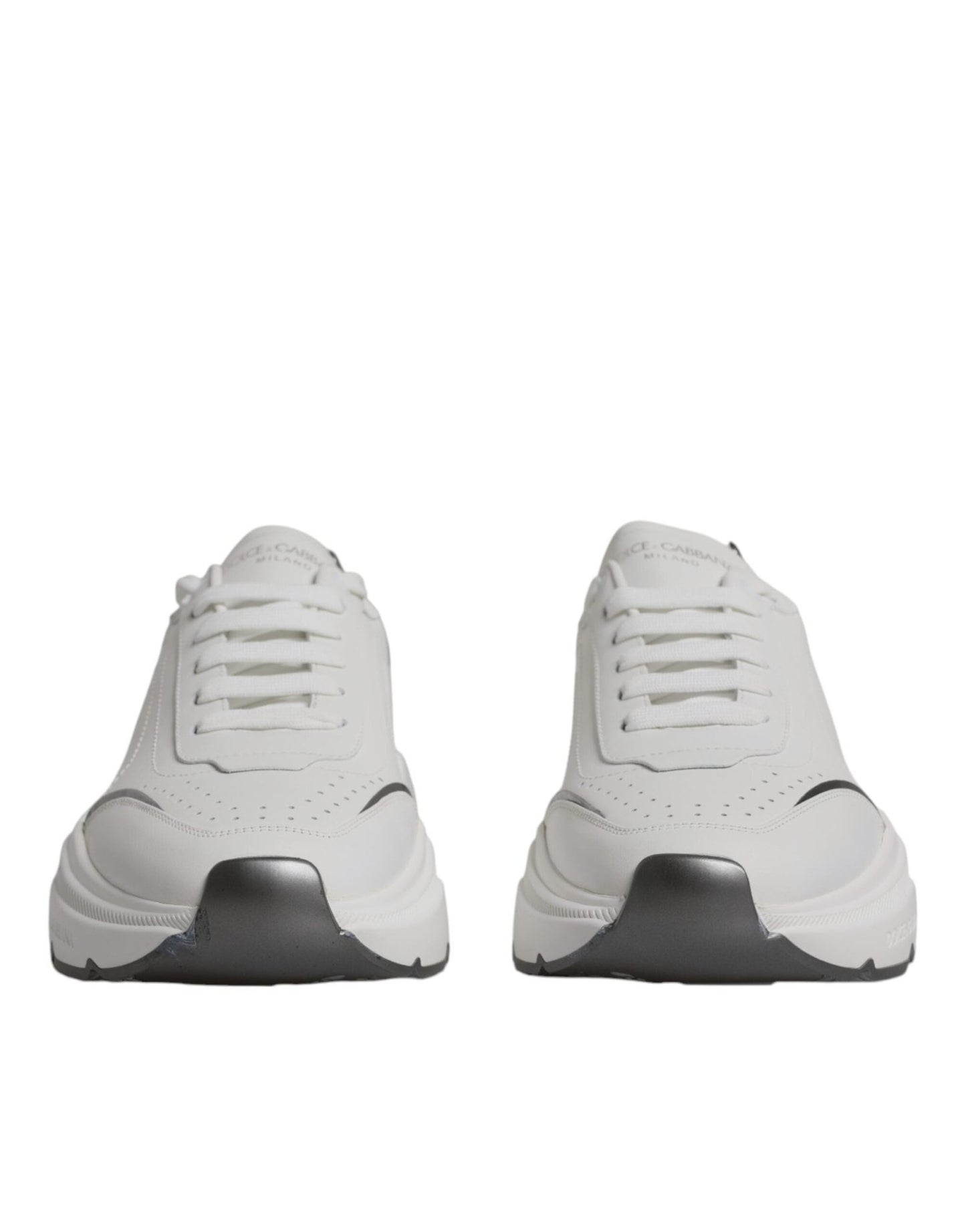 Dolce & Gabbana White Silver DAYMASTER Leather Sneakers Shoes - SMARTMARTNZ