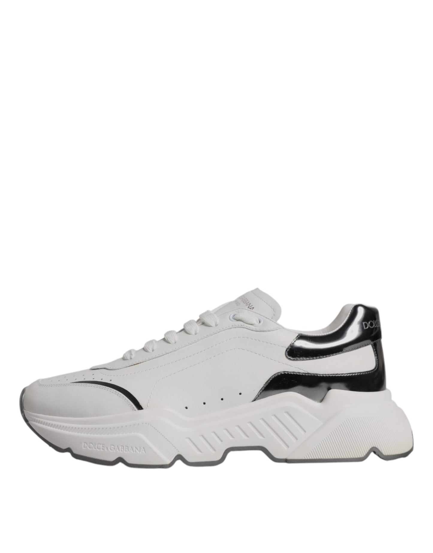 Dolce & Gabbana White Silver DAYMASTER Leather Sneakers Shoes - SMARTMARTNZ
