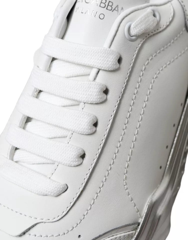 Dolce & Gabbana White Silver Daymaster Leather Sneakers Shoes - SMARTMARTNZ