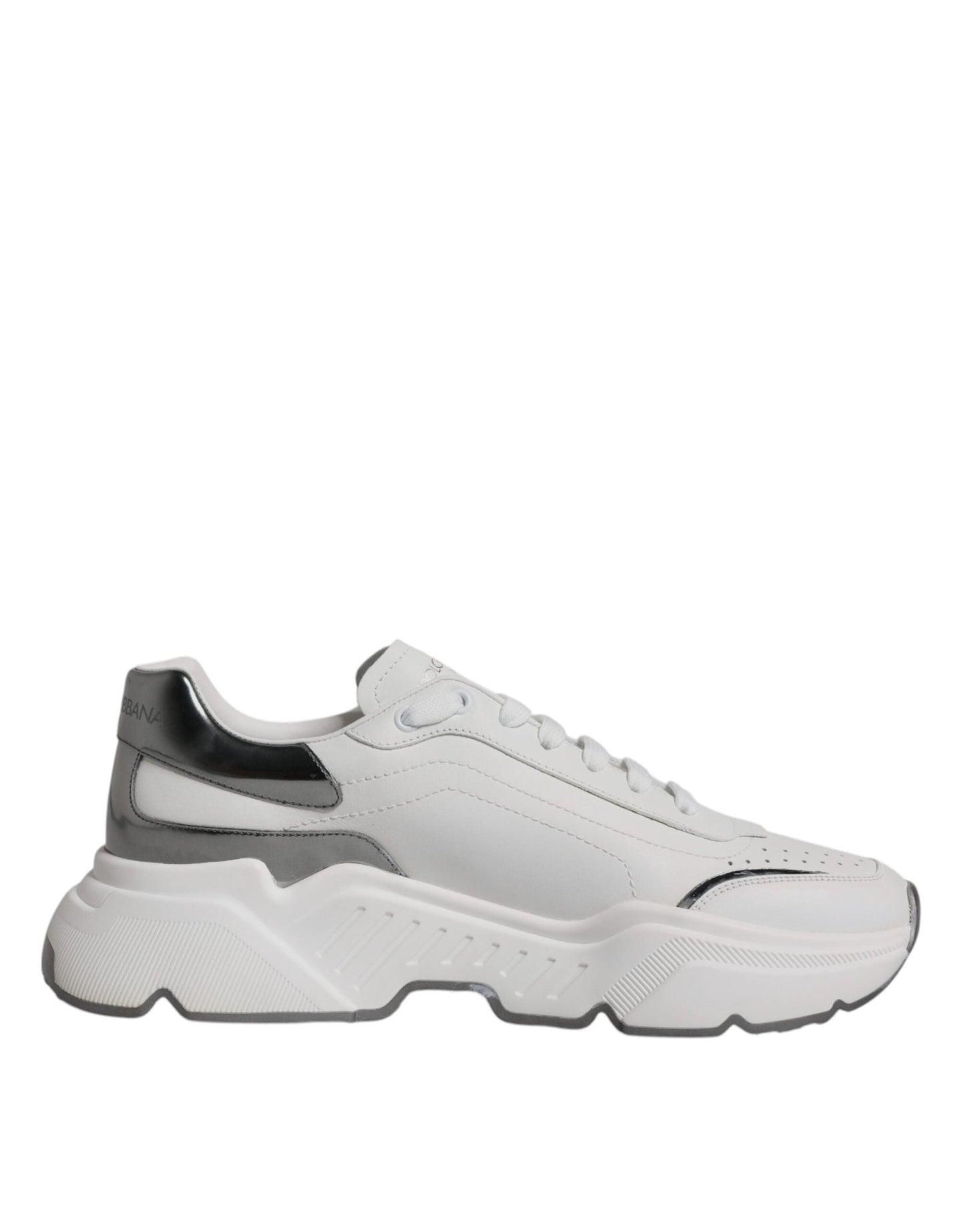 Dolce & Gabbana White Silver DAYMASTER Leather Sneakers Shoes - SMARTMARTNZ