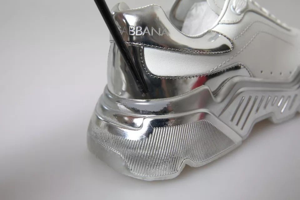 Dolce & Gabbana White Silver Daymaster Leather Sneakers Shoes - SMARTMARTNZ