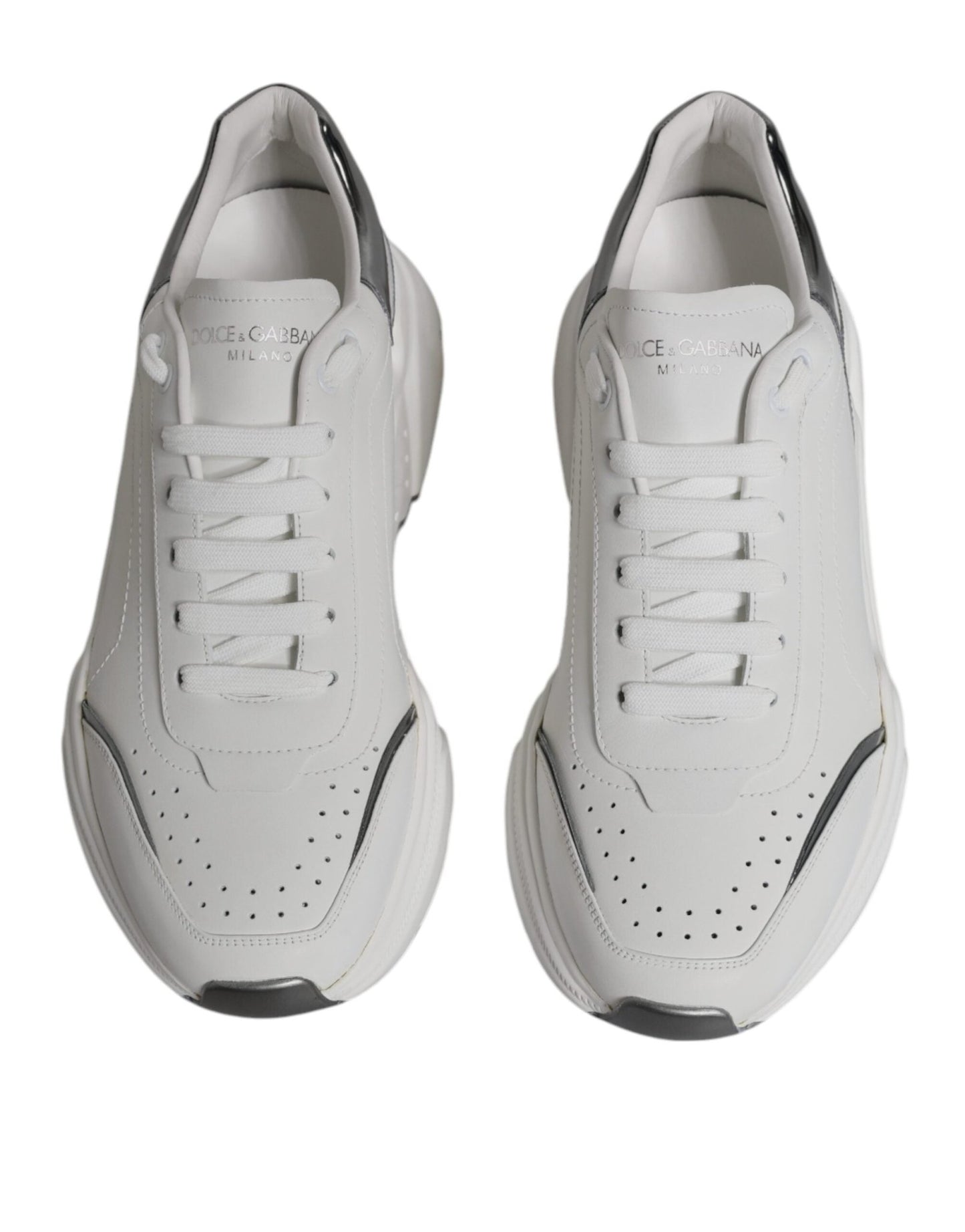 Dolce & Gabbana White Silver DAYMASTER Leather Sneakers Shoes - SMARTMARTNZ
