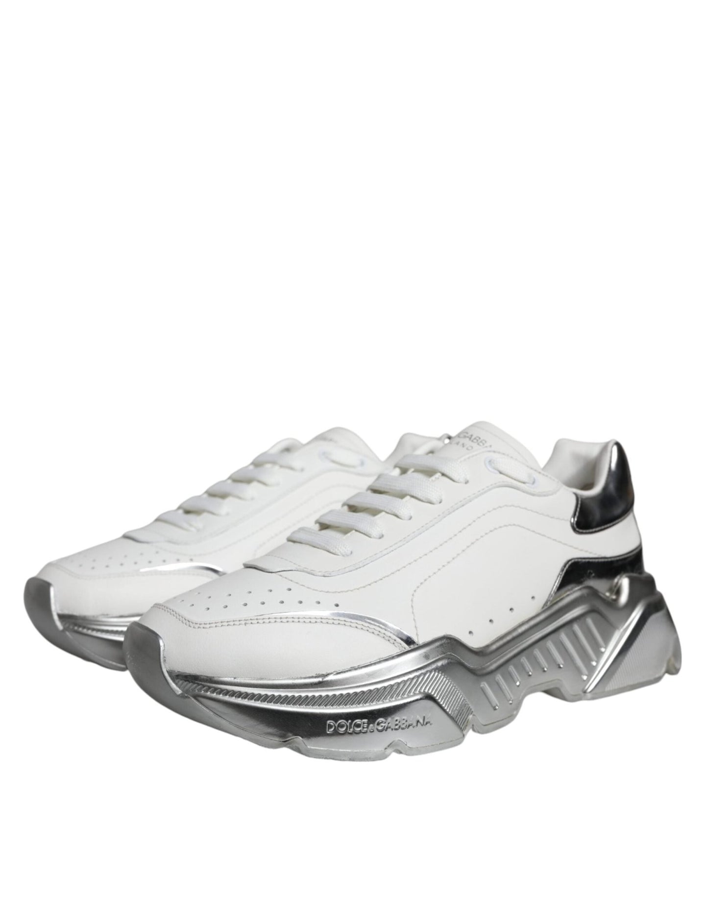 Dolce & Gabbana White Silver Daymaster Low Top Sneakers Shoes - SMARTMARTNZ