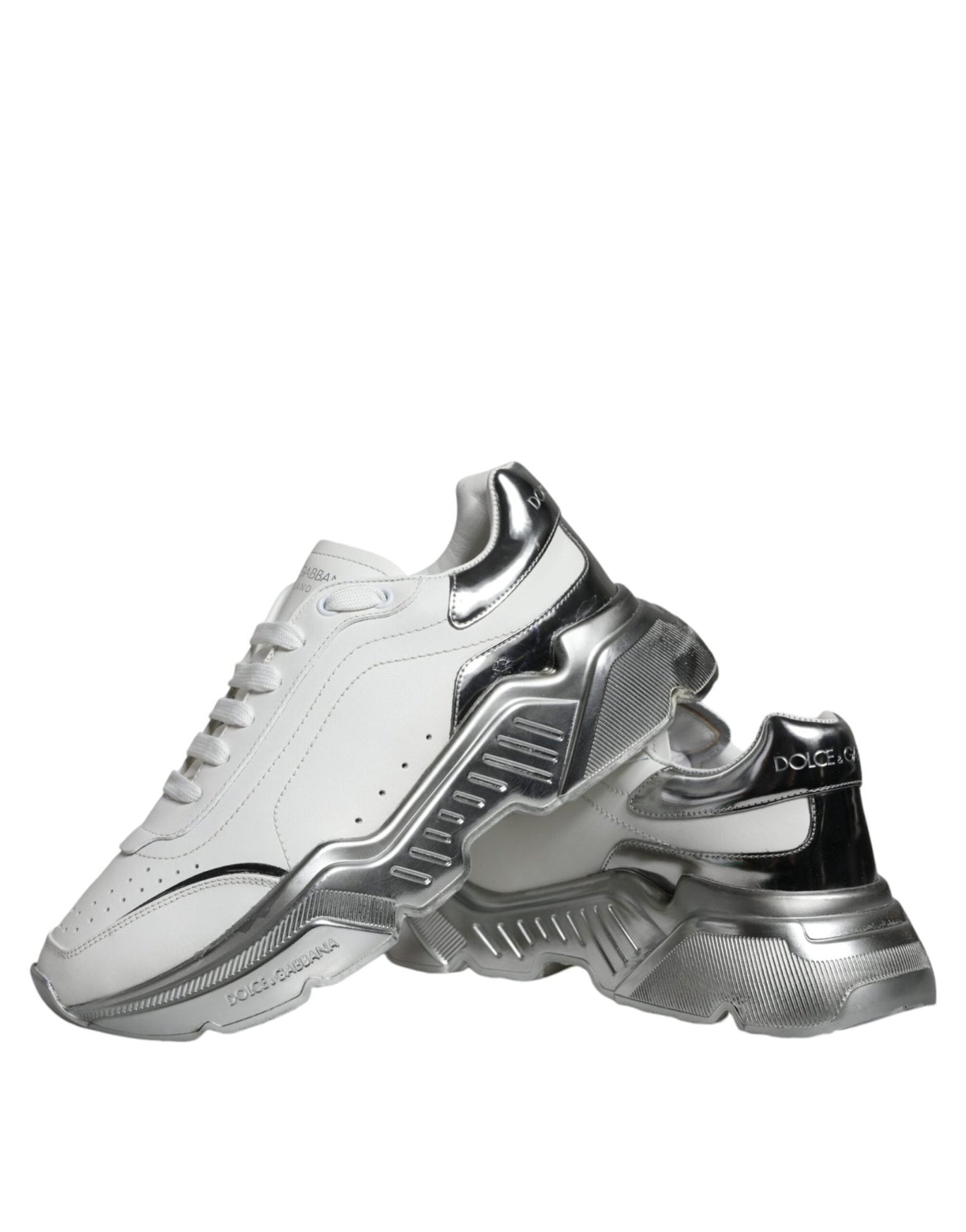 Dolce & Gabbana White Silver Daymaster Low Top Sneakers Shoes - SMARTMARTNZ