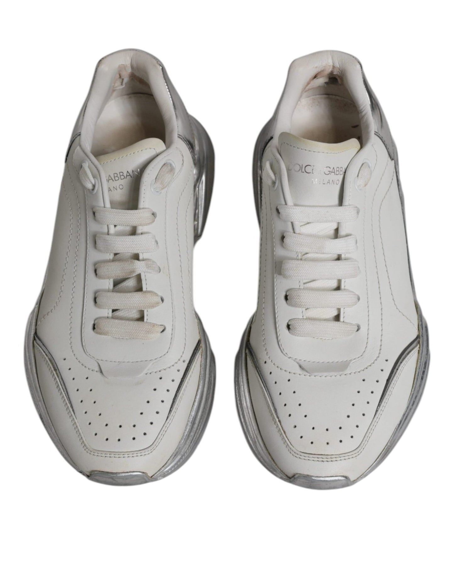 Dolce & Gabbana White Silver Daymaster Low Top Sneakers Shoes - SMARTMARTNZ