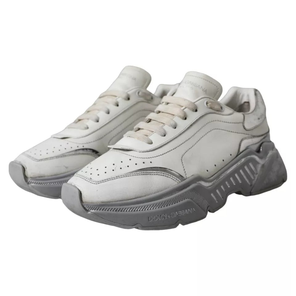 Dolce & Gabbana White Silver Daymaster Low Top Sneakers Shoes - SMARTMARTNZ