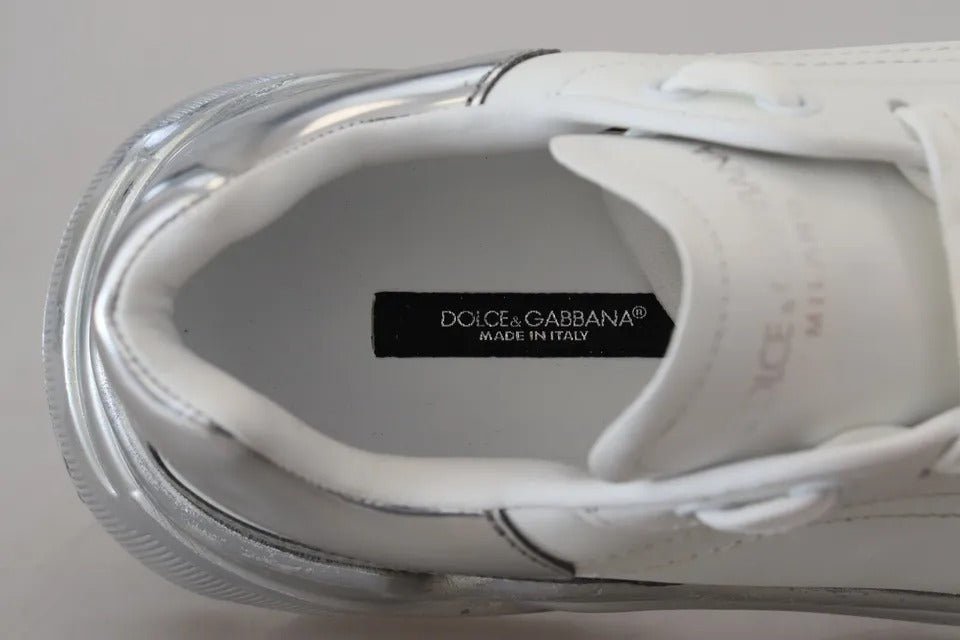Dolce & Gabbana White Silver Leather Daymaster Sneakers Shoes - SMARTMARTNZ