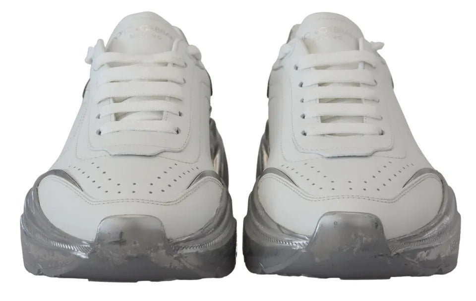 Dolce & Gabbana White Silver Leather Daymaster Sneakers Shoes - SMARTMARTNZ