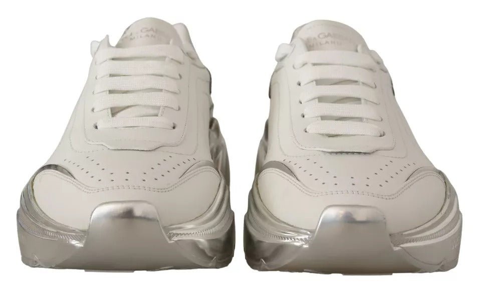 Dolce & Gabbana White Silver Leather Daymaster Sneakers Shoes - SMARTMARTNZ
