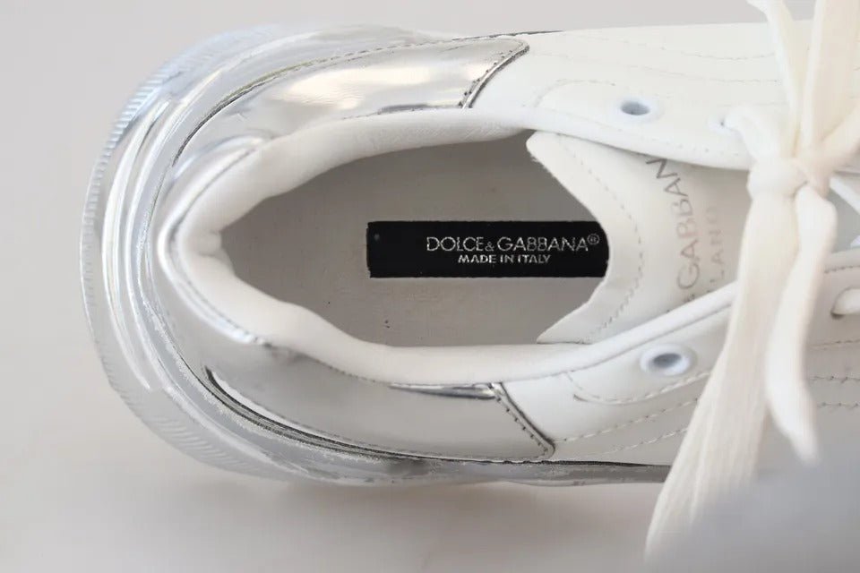 Dolce & Gabbana White Silver Leather Daymaster Women Sneakers Shoes - SMARTMARTNZ