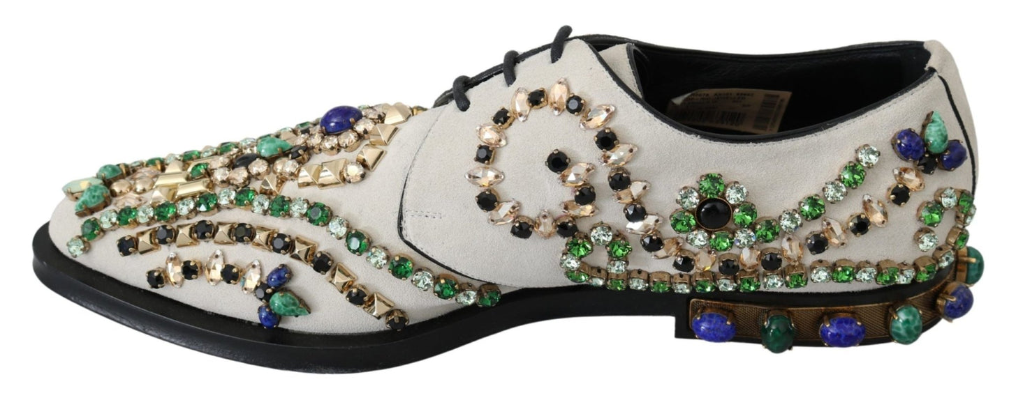 Dolce & Gabbana White Suede Crystal Dress Broque Shoes - SMARTMARTNZ