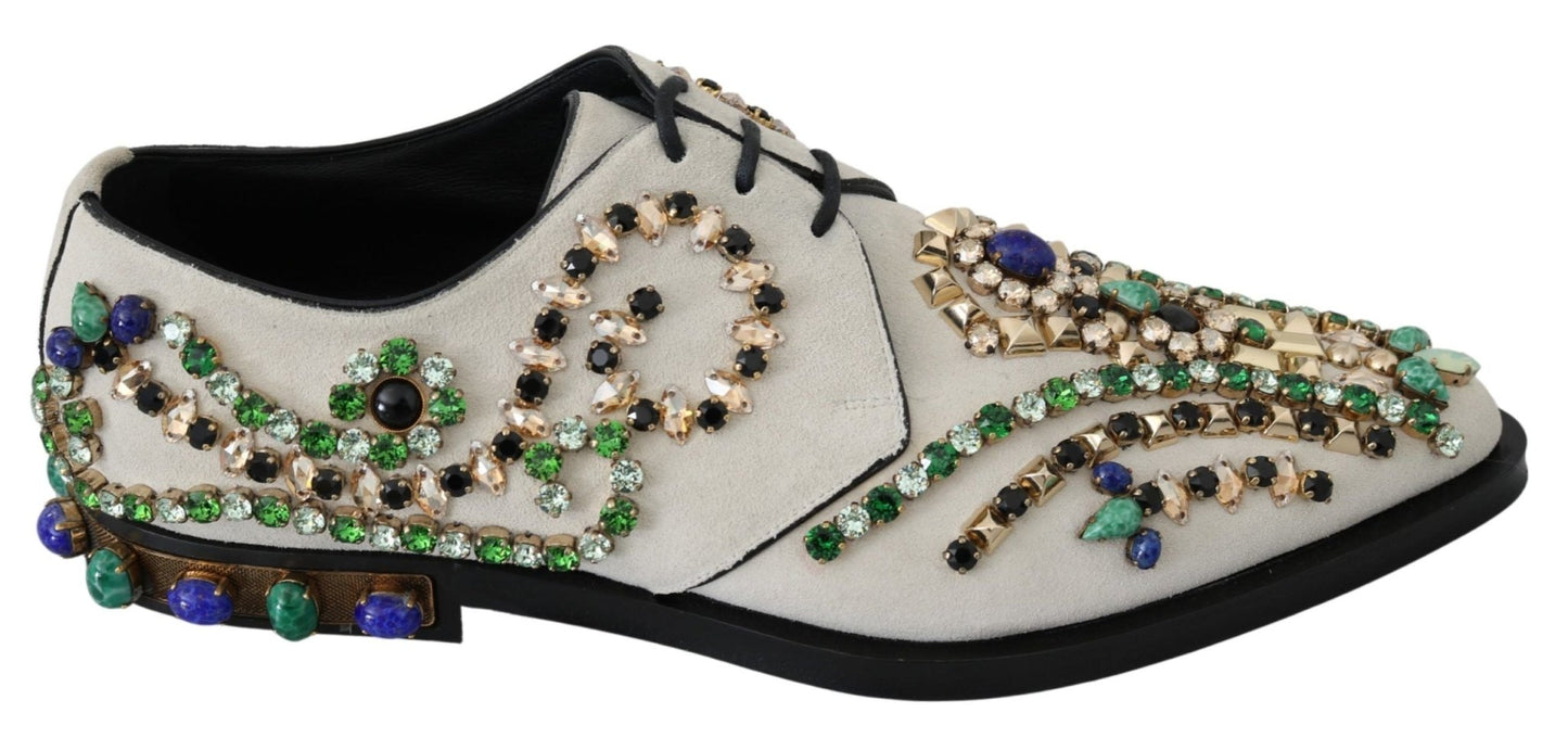 Dolce & Gabbana White Suede Crystal Dress Broque Shoes - SMARTMARTNZ