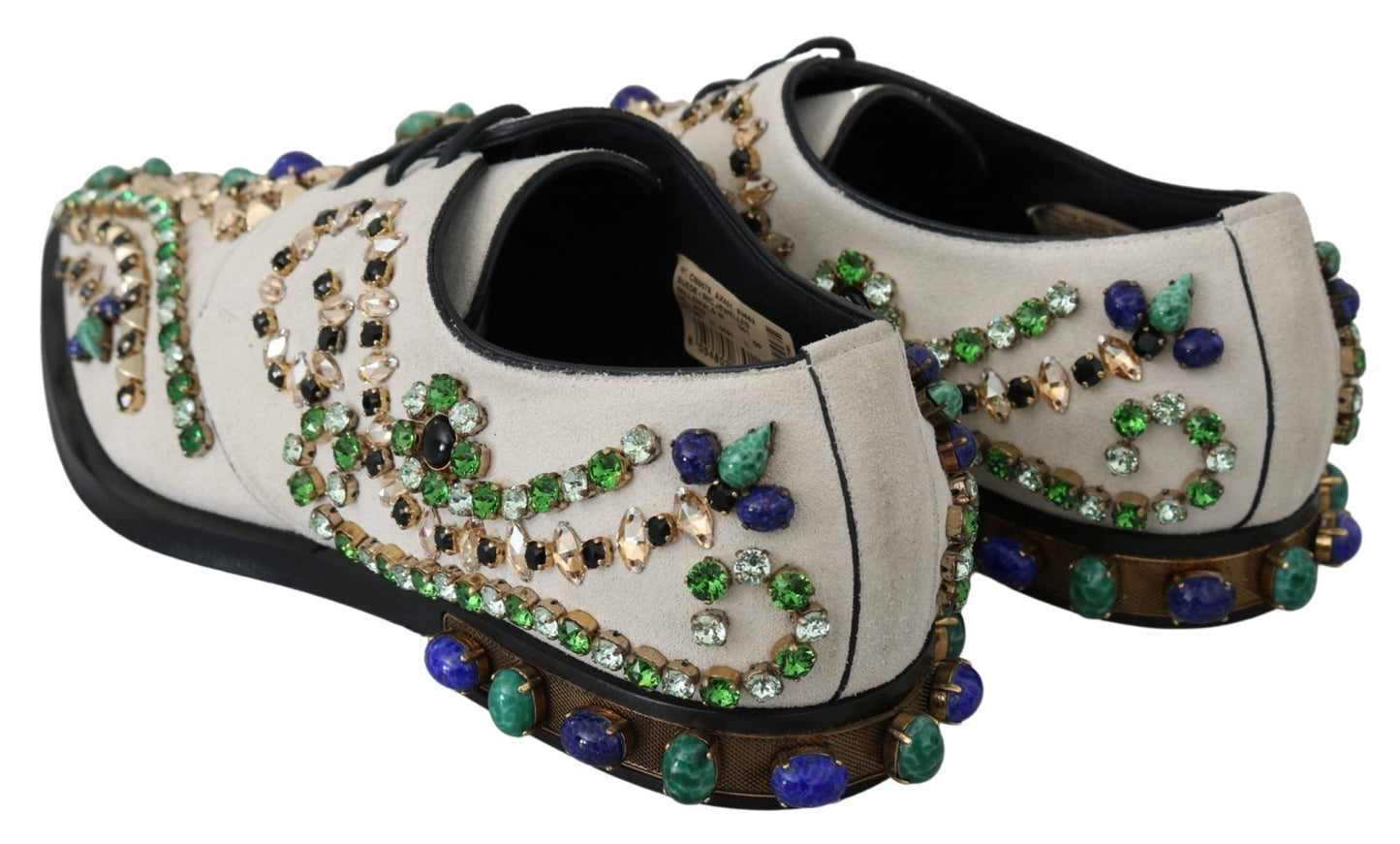 Dolce & Gabbana White Suede Crystal Dress Broque Shoes - SMARTMARTNZ