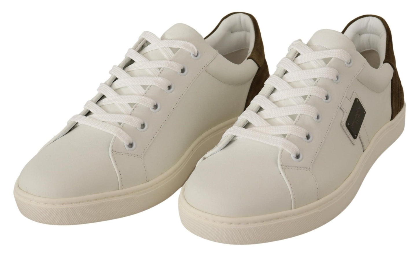 Dolce & Gabbana White Suede Leather Mens Low Tops Sneakers - SMARTMARTNZ
