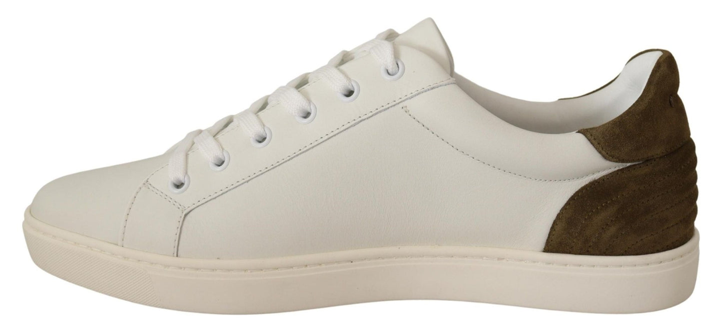 Dolce & Gabbana White Suede Leather Mens Low Tops Sneakers - SMARTMARTNZ