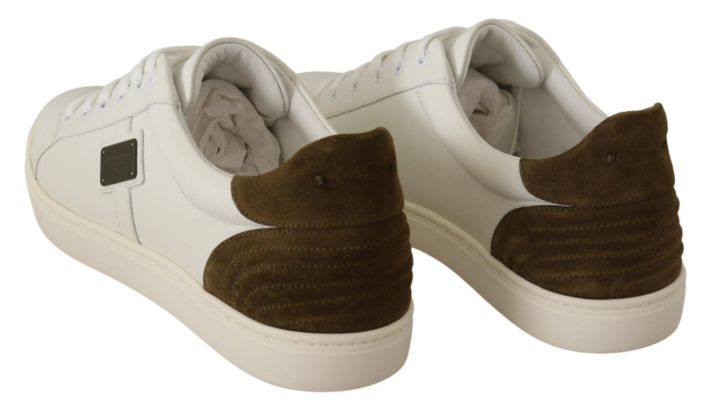 Dolce & Gabbana White Suede Leather Mens Low Tops Sneakers - SMARTMARTNZ