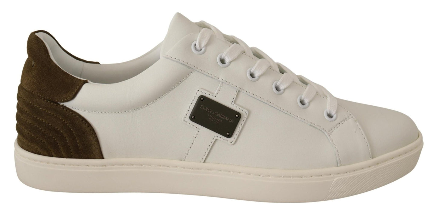Dolce & Gabbana White Suede Leather Mens Low Tops Sneakers - SMARTMARTNZ