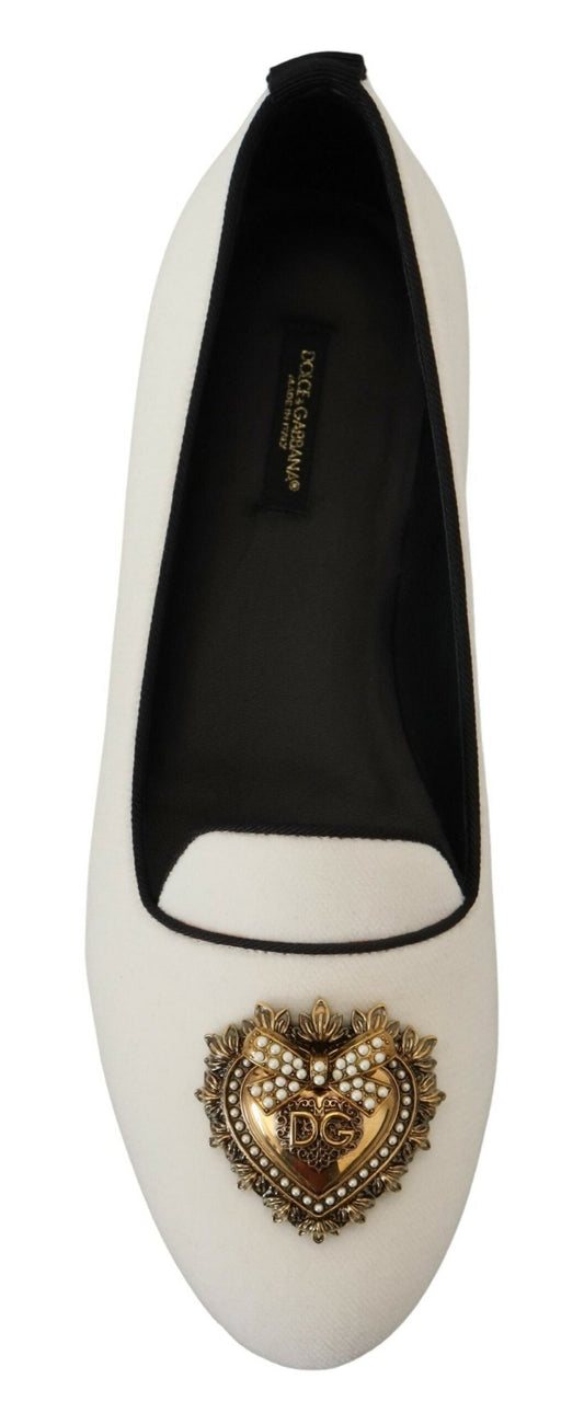 Dolce & Gabbana White Velvet Slip Ons Loafers Flats Shoes - SMARTMARTNZ