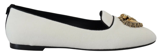 Dolce & Gabbana White Velvet Slip Ons Loafers Flats Shoes - SMARTMARTNZ