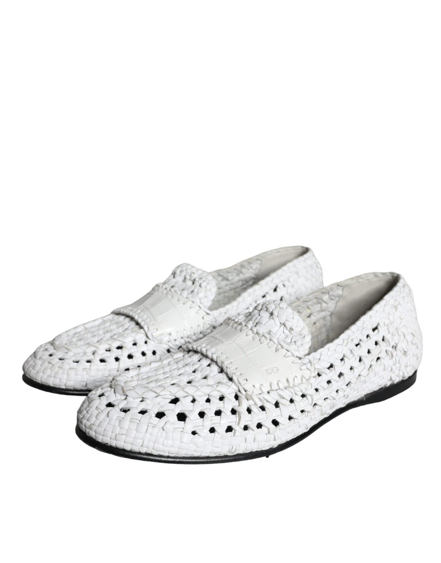 Dolce & Gabbana White Woven Leather Slip On Loafers Men Shoes - SMARTMARTNZ
