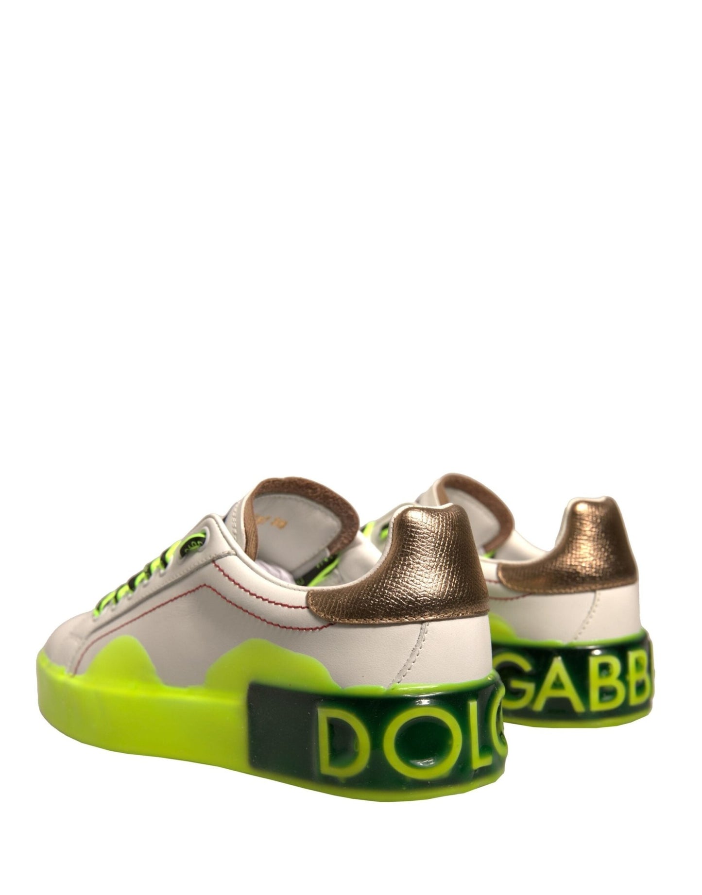 Dolce & Gabbana White Yellow Portofino Leather Sneakers Shoes - SMARTMARTNZ