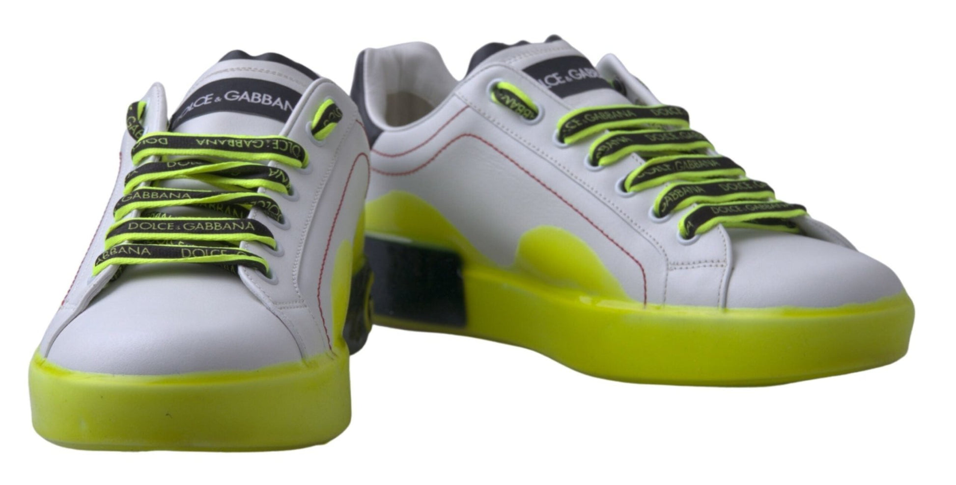 Dolce & Gabbana White Yellow Portofino Leather Sneakers Shoes - SMARTMARTNZ