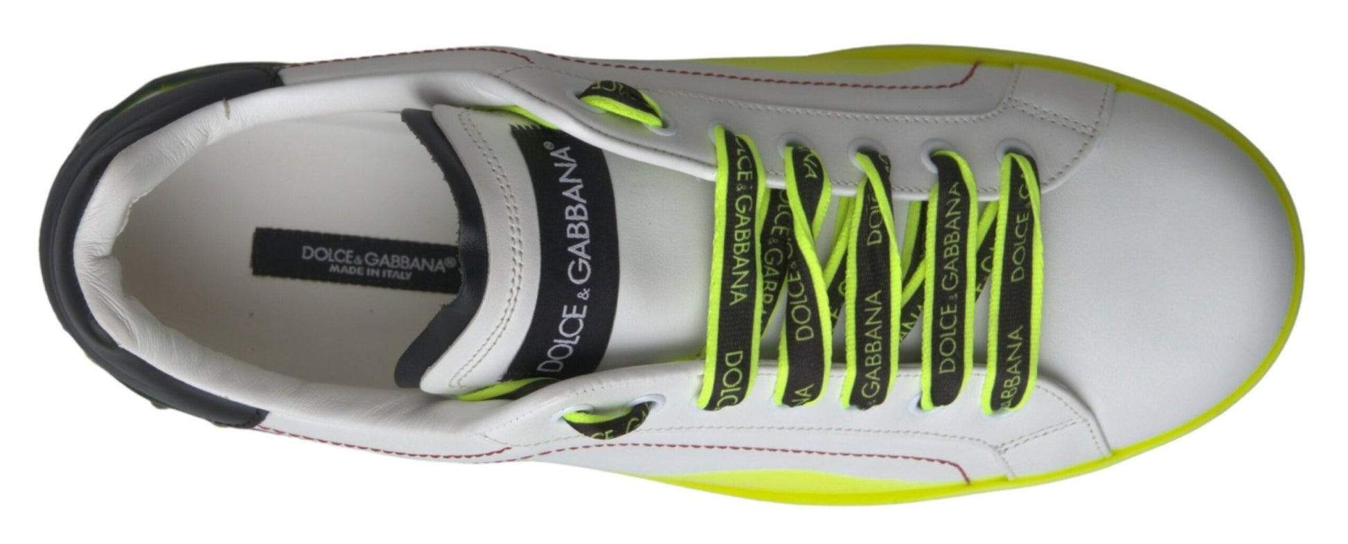 Dolce & Gabbana White Yellow Portofino Leather Sneakers Shoes - SMARTMARTNZ