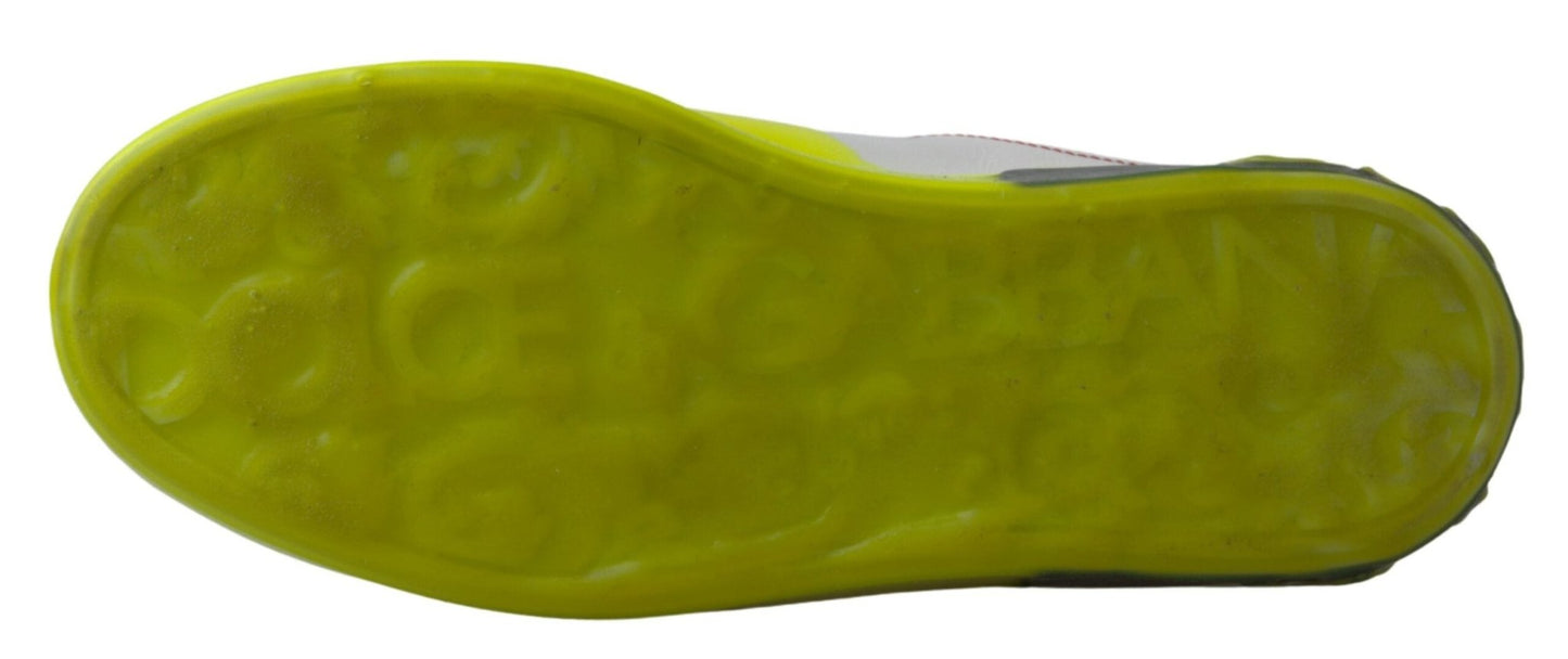 Dolce & Gabbana White Yellow Portofino Leather Sneakers Shoes - SMARTMARTNZ