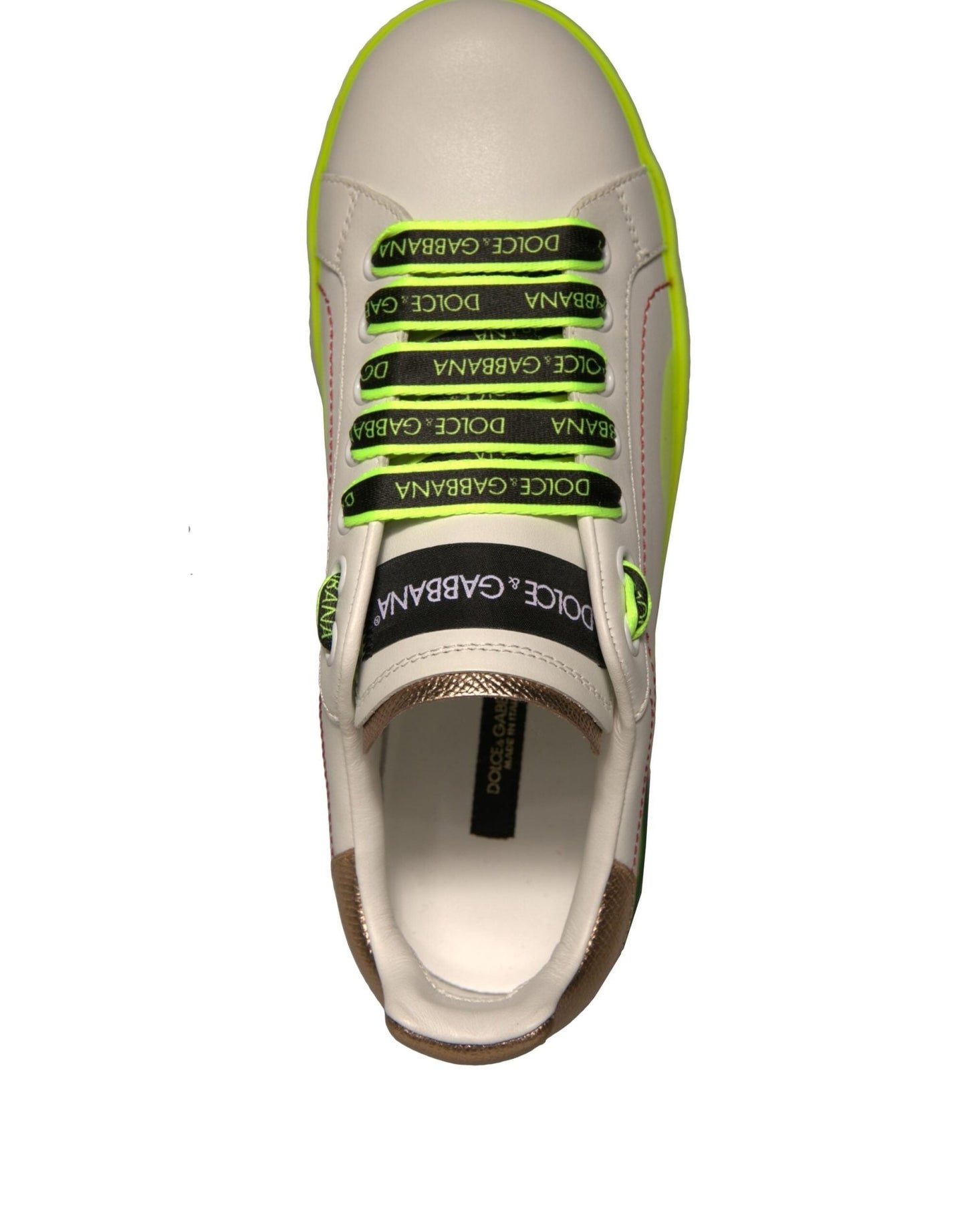 Dolce & Gabbana White Yellow Portofino Leather Sneakers Shoes - SMARTMARTNZ