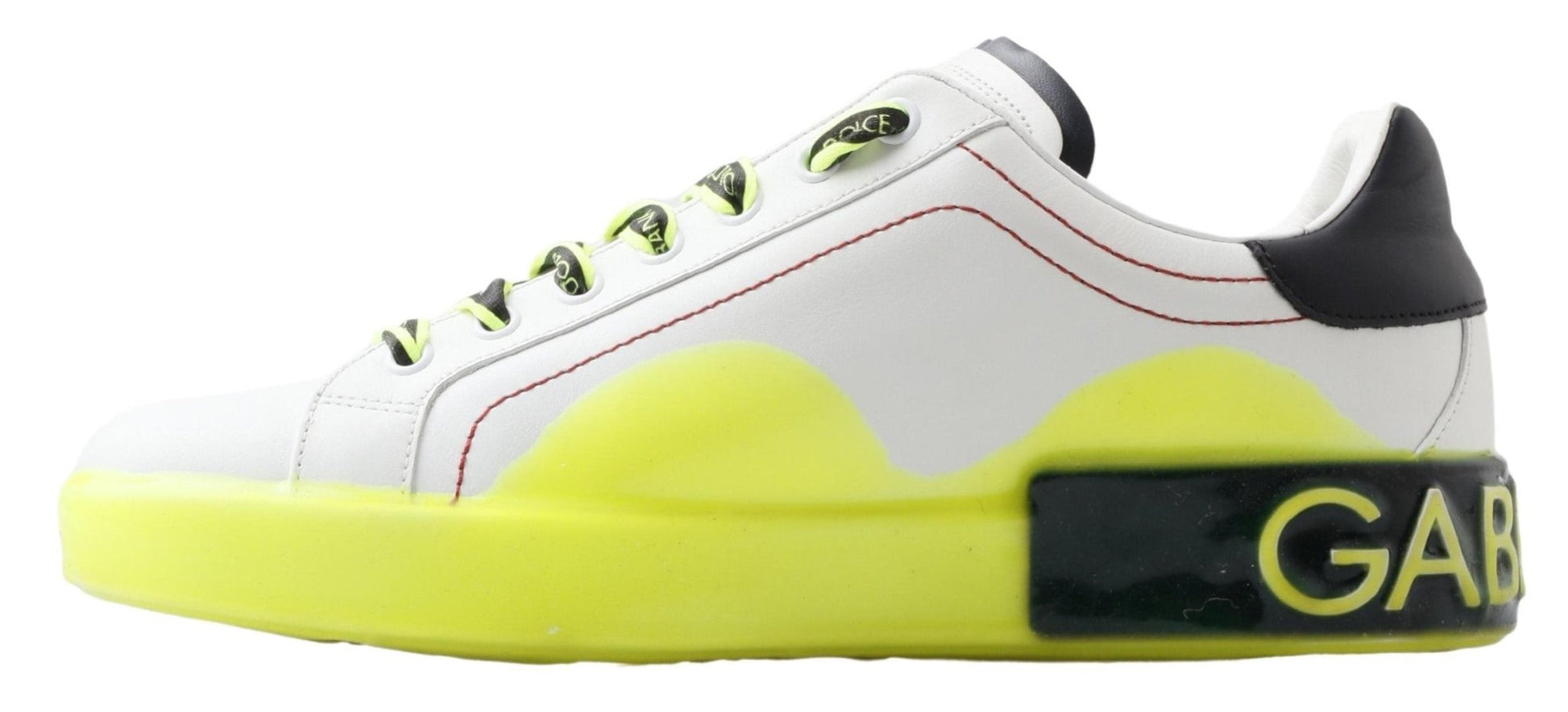 Dolce & Gabbana White Yellow Portofino Leather Sneakers Shoes - SMARTMARTNZ